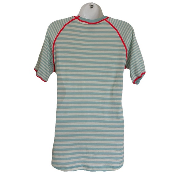 Kari Traa Smale T-Shirt 100% Wool Baselayer Tee Women's L Aqua White Striped - Picture 5 of 11